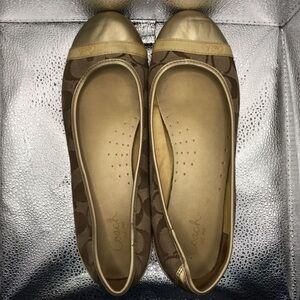 Coach Signature Brown and Gold Canvas Ballet Flats